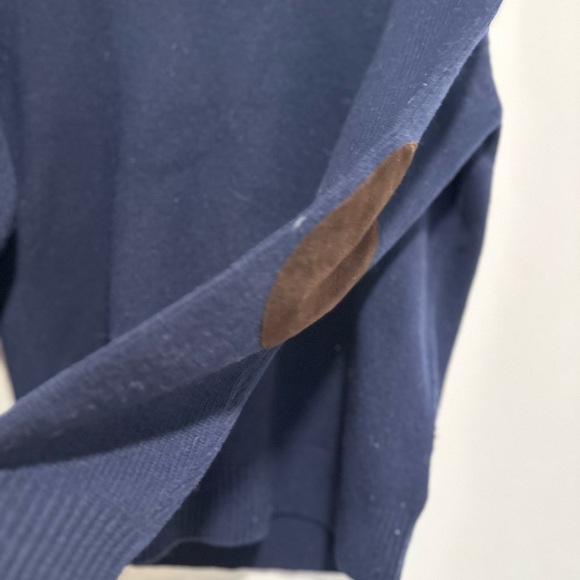 Jack Wills Men’s Wool XL Navy Blue Shawl Collar Pullover Sweater W/ Elbow Patch. - Picture 9 of 11